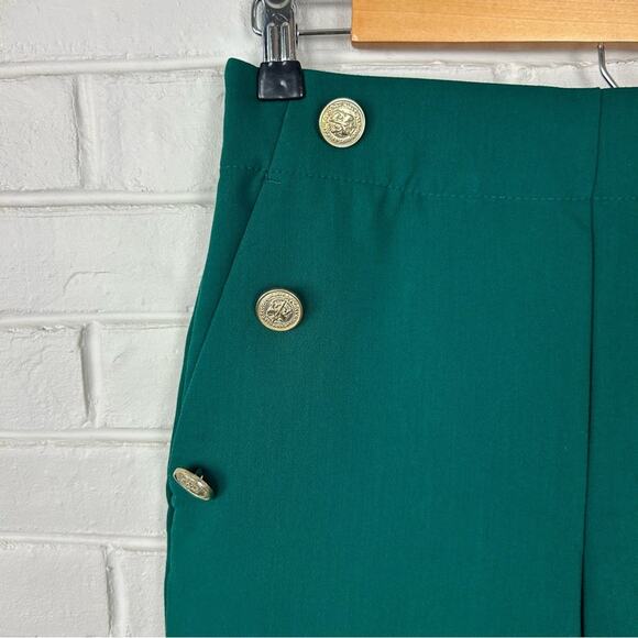 Zara Green High Rise Tapered Trouser Pants w Gold Button Accent Detail Size XS - Picture 9 of 14